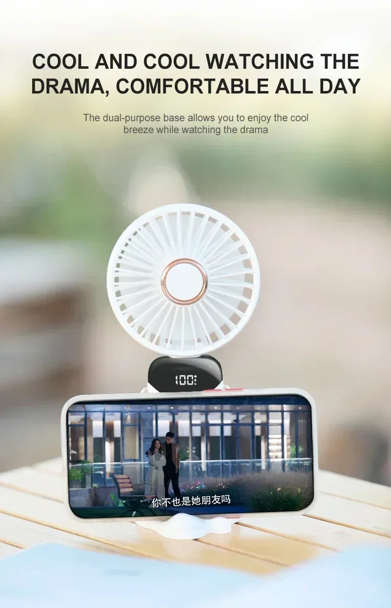 Rechargeable Neck & Handheld Fan — 5-Speed Portable Cooling