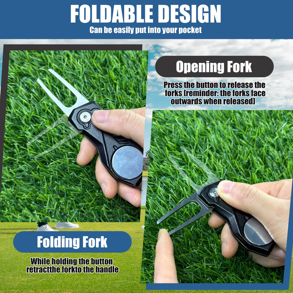 Foldable Pitchfork Divot Tool with Ball Marker | Course Care