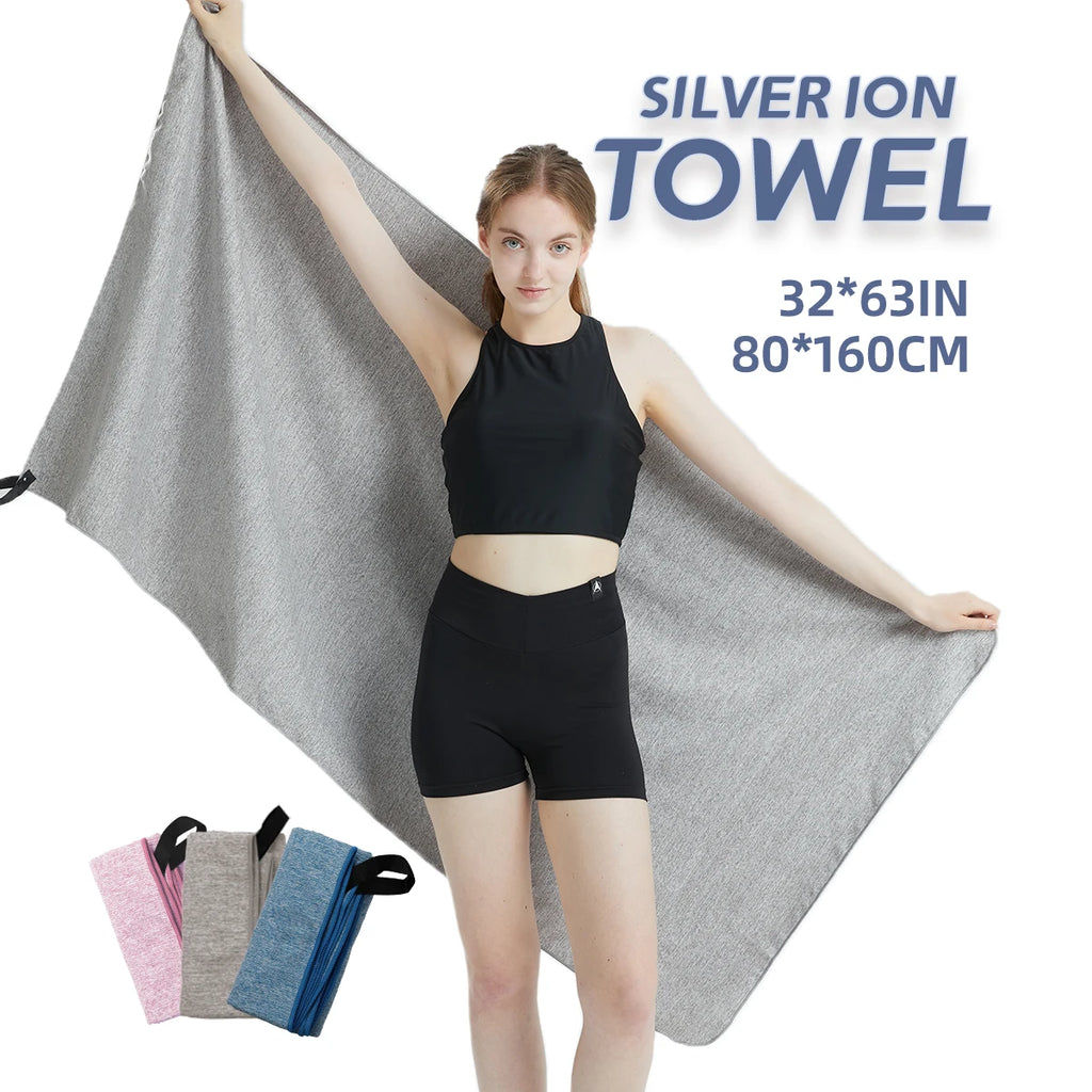 SwiftDry Microfiber Beach Towel — Dries 5× Faster, Silver ION Fresh