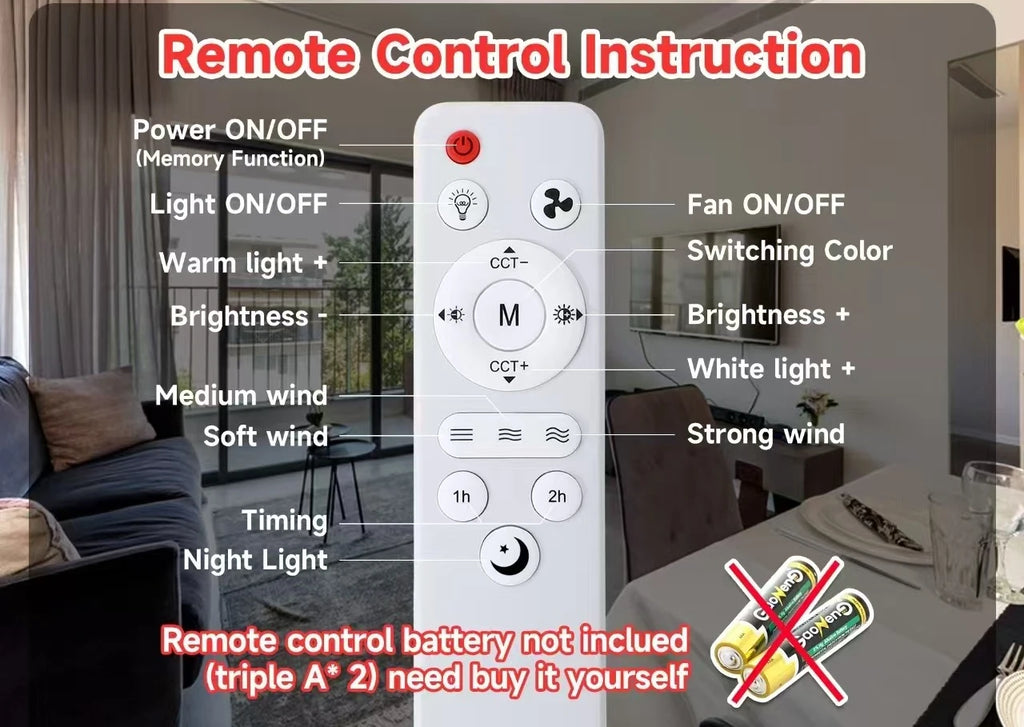 30W LED Ceiling Fan Light with Remote — Dimmable