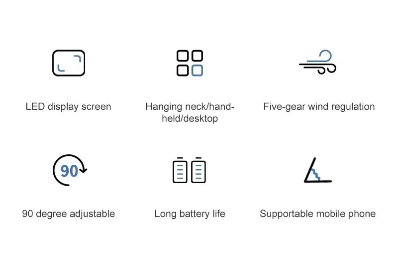 Rechargeable Neck & Handheld Fan — 5-Speed Portable Cooling