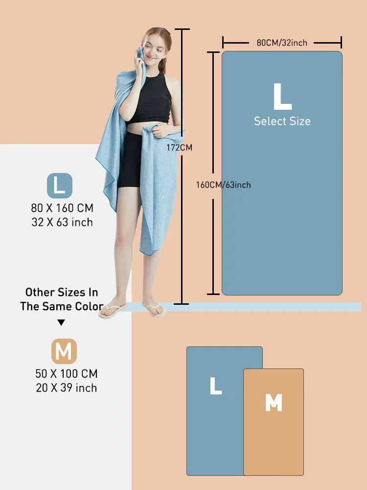 SwiftDry Microfiber Beach Towel — Dries 5× Faster, Silver ION Fresh
