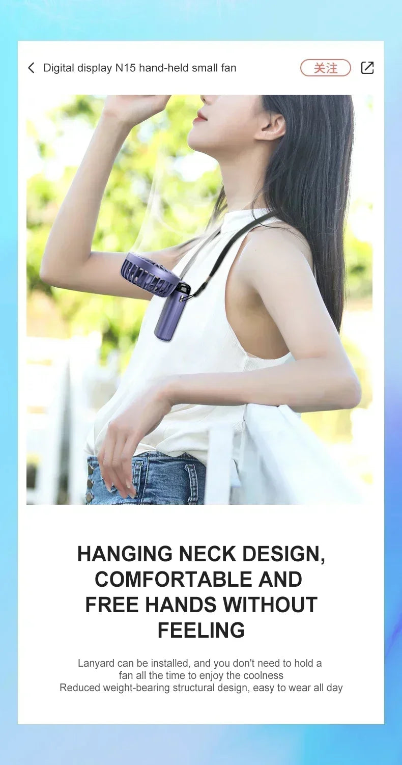 Rechargeable Neck & Handheld Fan — 5-Speed Portable Cooling