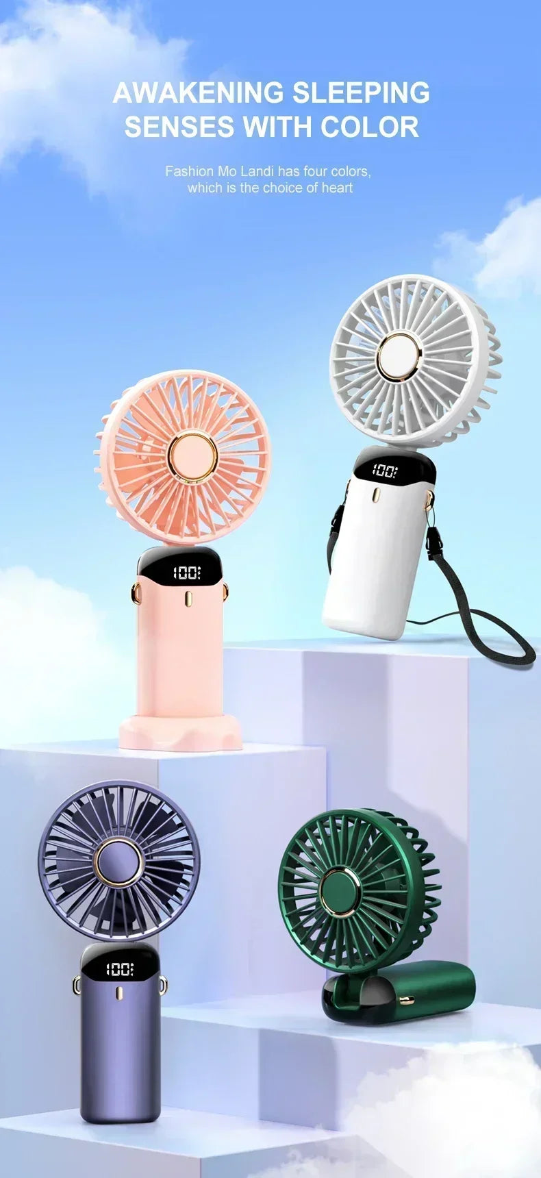 Rechargeable Neck & Handheld Fan — 5-Speed Portable Cooling