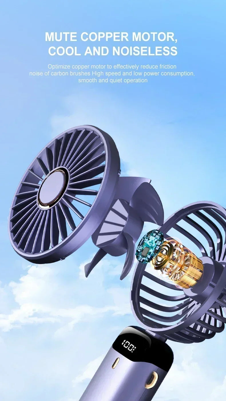 Rechargeable Neck & Handheld Fan — 5-Speed Portable Cooling