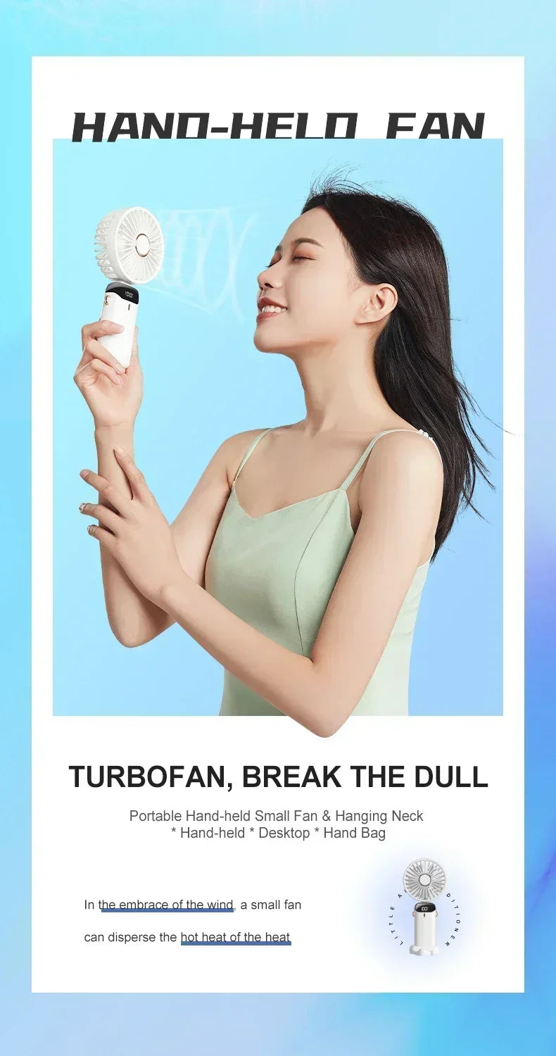 Rechargeable Neck & Handheld Fan — 5-Speed Portable Cooling