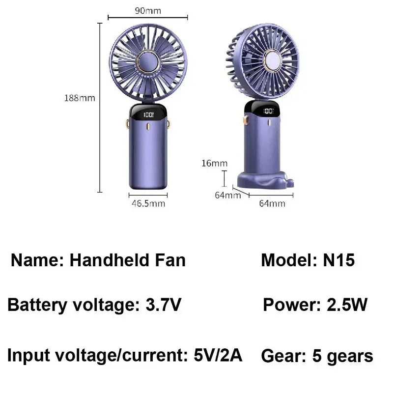 Rechargeable Neck & Handheld Fan — 5-Speed Portable Cooling