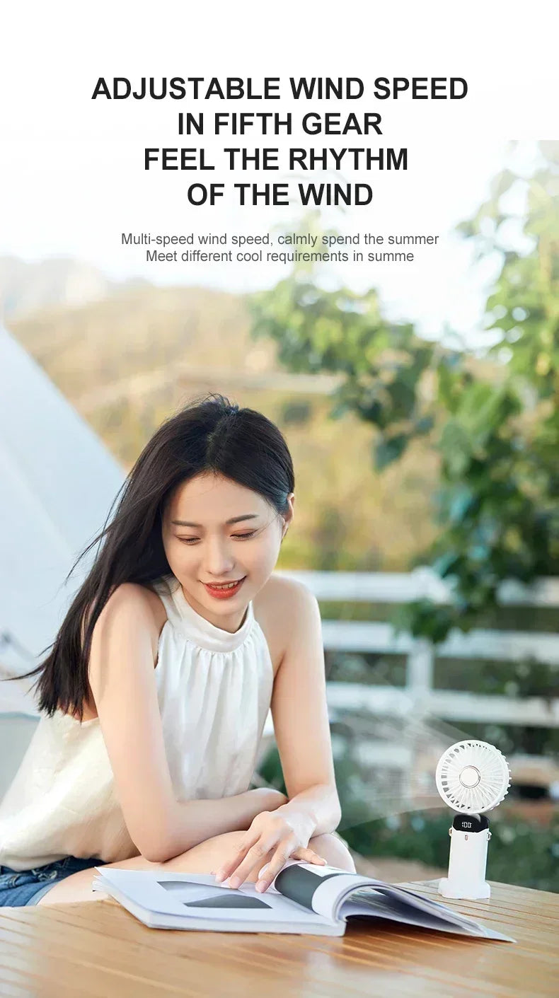 Rechargeable Neck & Handheld Fan — 5-Speed Portable Cooling